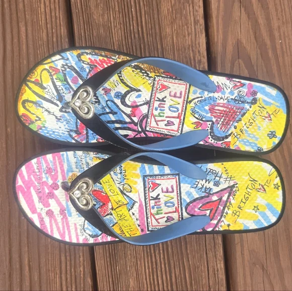 Brighton Multicolor Flip Flops with Black Straps - Picture 2 of 10